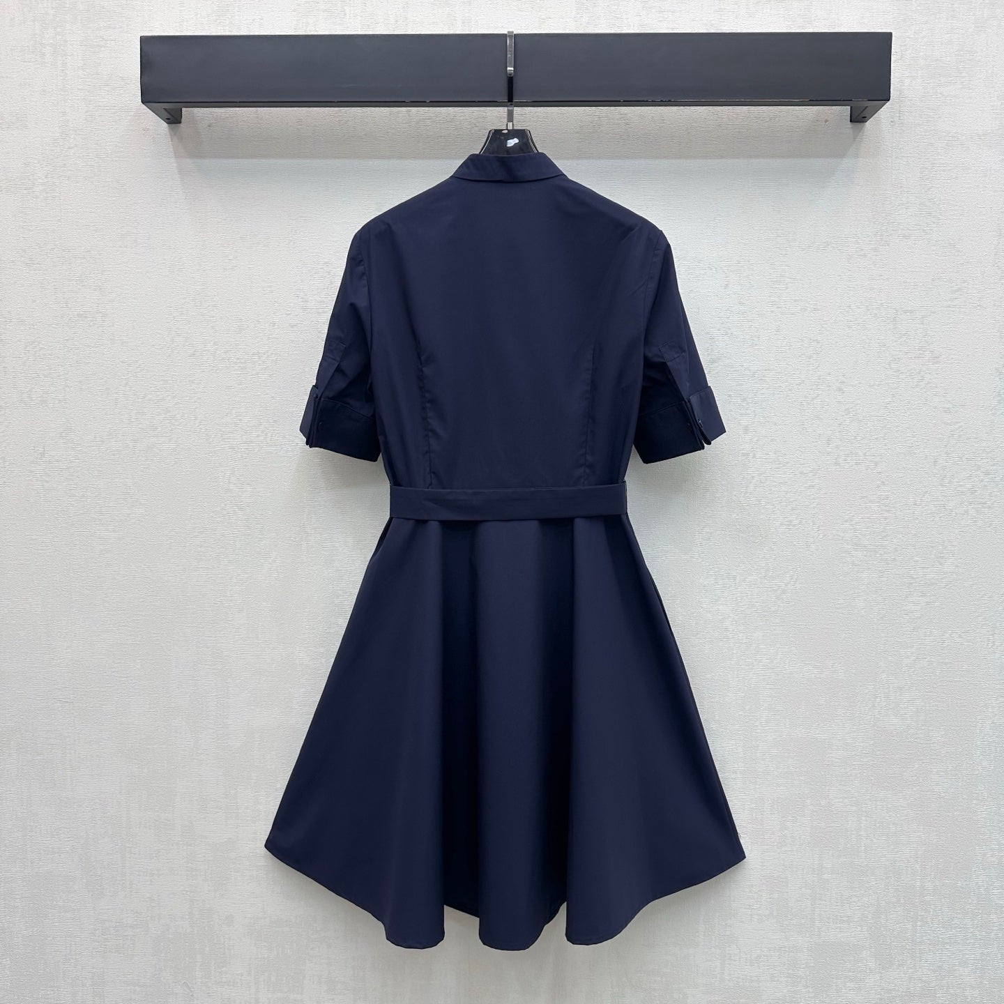Dior 2026 Wave Embroidery Belt Dress Navy Cotton 627174