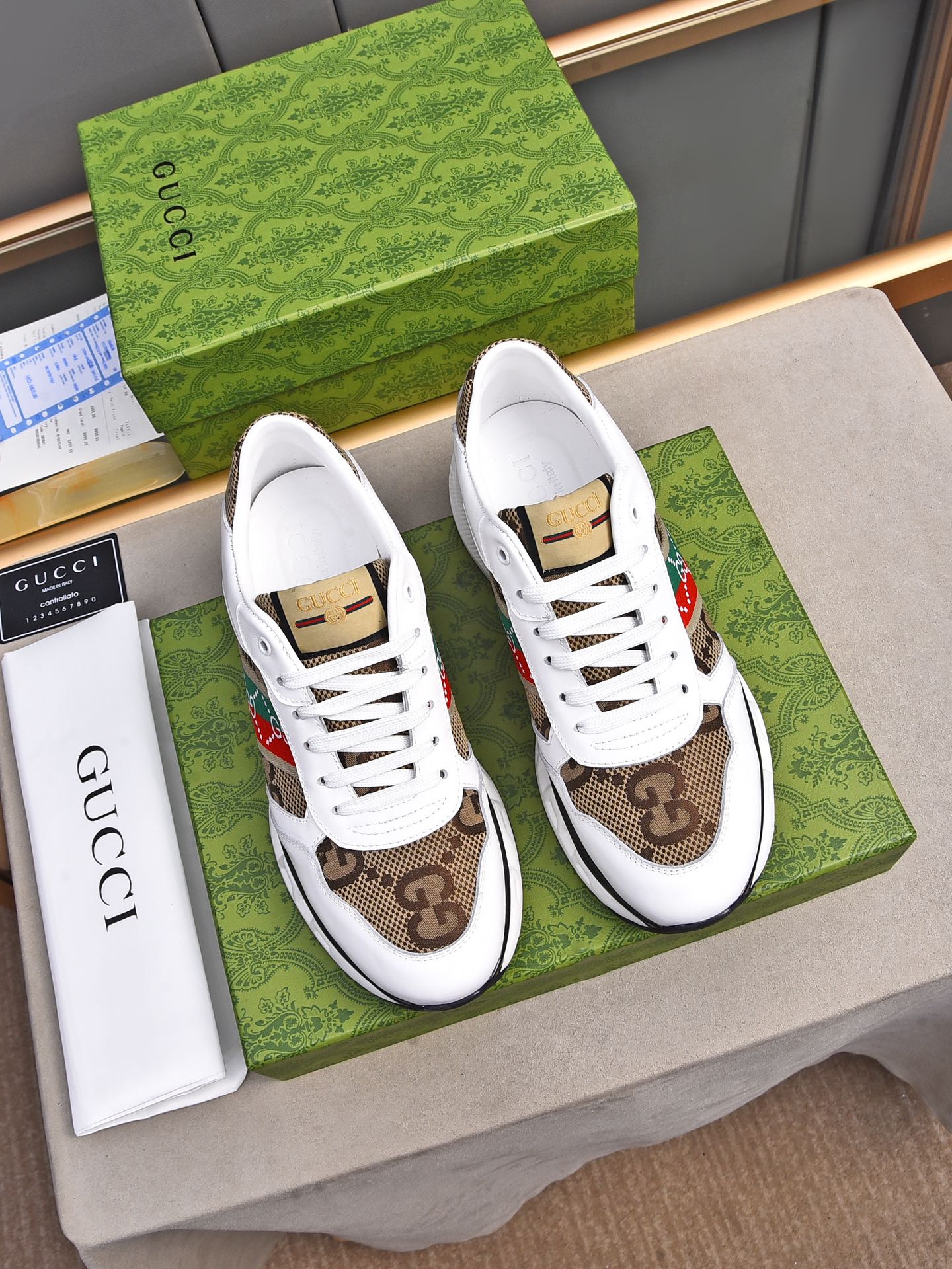 GG Men's Sneaker White Brown Calfskin 522005