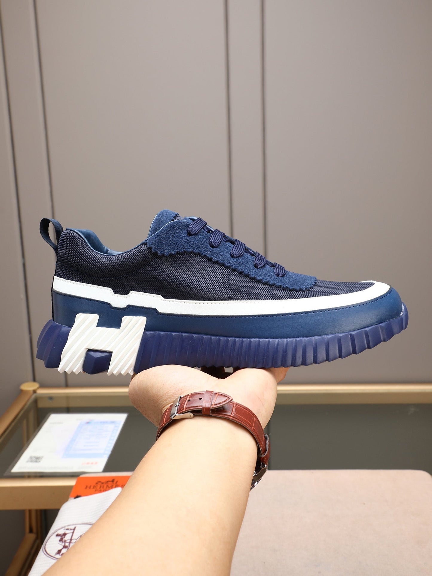 HM Men's Bouncing Sneaker Blue Calfskin Fabric 754133