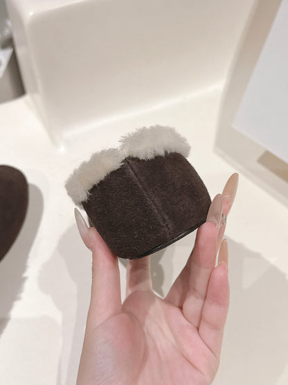 The Row 2025 Fur-lined Flat Shoe Dark Brown mix White Suede Wool 560506