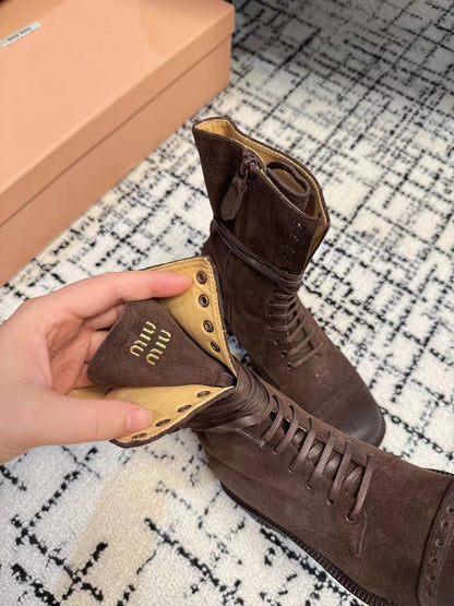 Miu Ankle Boots Earth Brown Suede