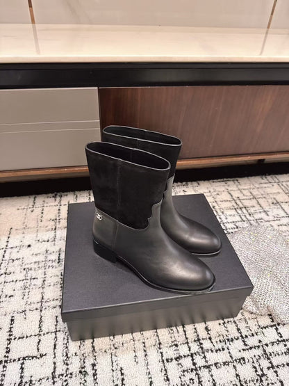Chanel 25A Winter New Low Boots Black Cowhide 393516