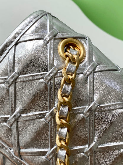 CC 25C Flap Bag 25cm Silver Metalic Quilted Lambskin