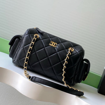 Chanel 25K Bowling Bag Black Gold Sheepskin 294981