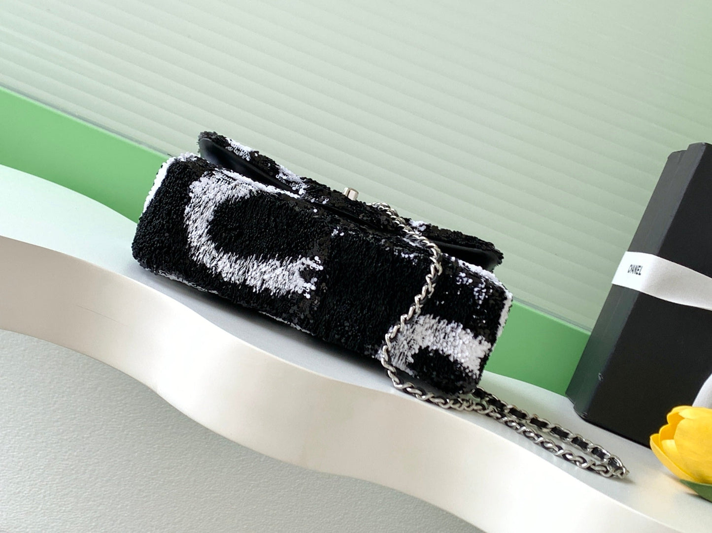CC 2025 Flap Bag  Black White Sequin 298200