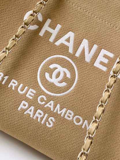 CC 2025 Deauville Tote Bag Beige Canvas