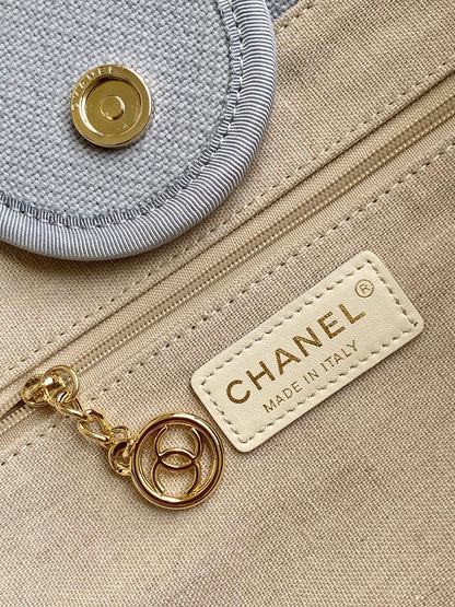 CC 2025 Deauville Tote Bag Light Gray Canvas
