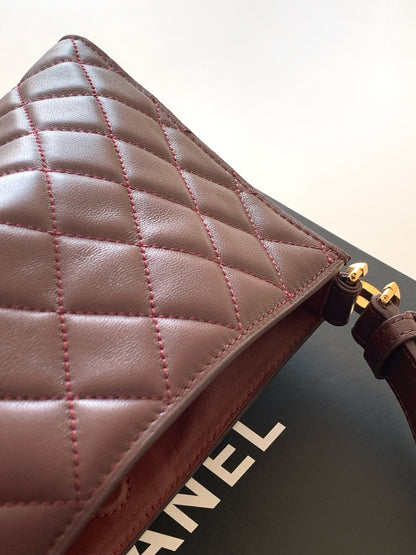 Chanel 25 Christmas Limited Hobo Shoulder Bag Burgundy Lambskin 324808