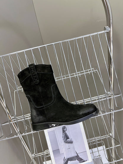 CELINE 25 cowboy boots black suede 434414