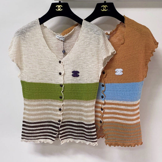 Chanel 2026 Knitted Short-Sleeved Top Flax Lelin 471725