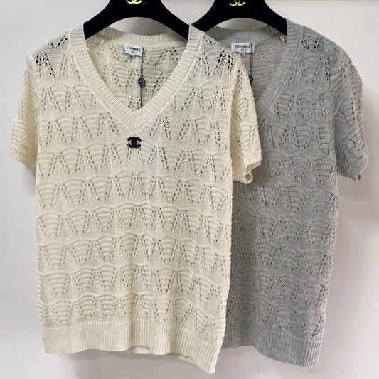 Chanel 2026 V-Neck Short-Sleeved Shirt Laine Wool 463520