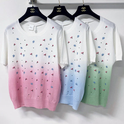 Dior 2026 Short-Sleeve T-Shirt Embroidered Colorful Floral Tencel 479916