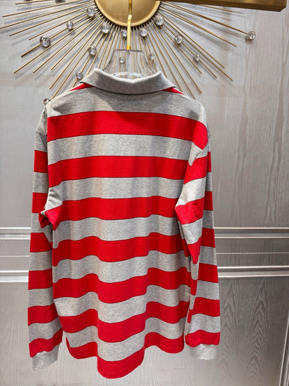 Miumiu 2026 Striped Polo Shirt Red and Grey Cotton