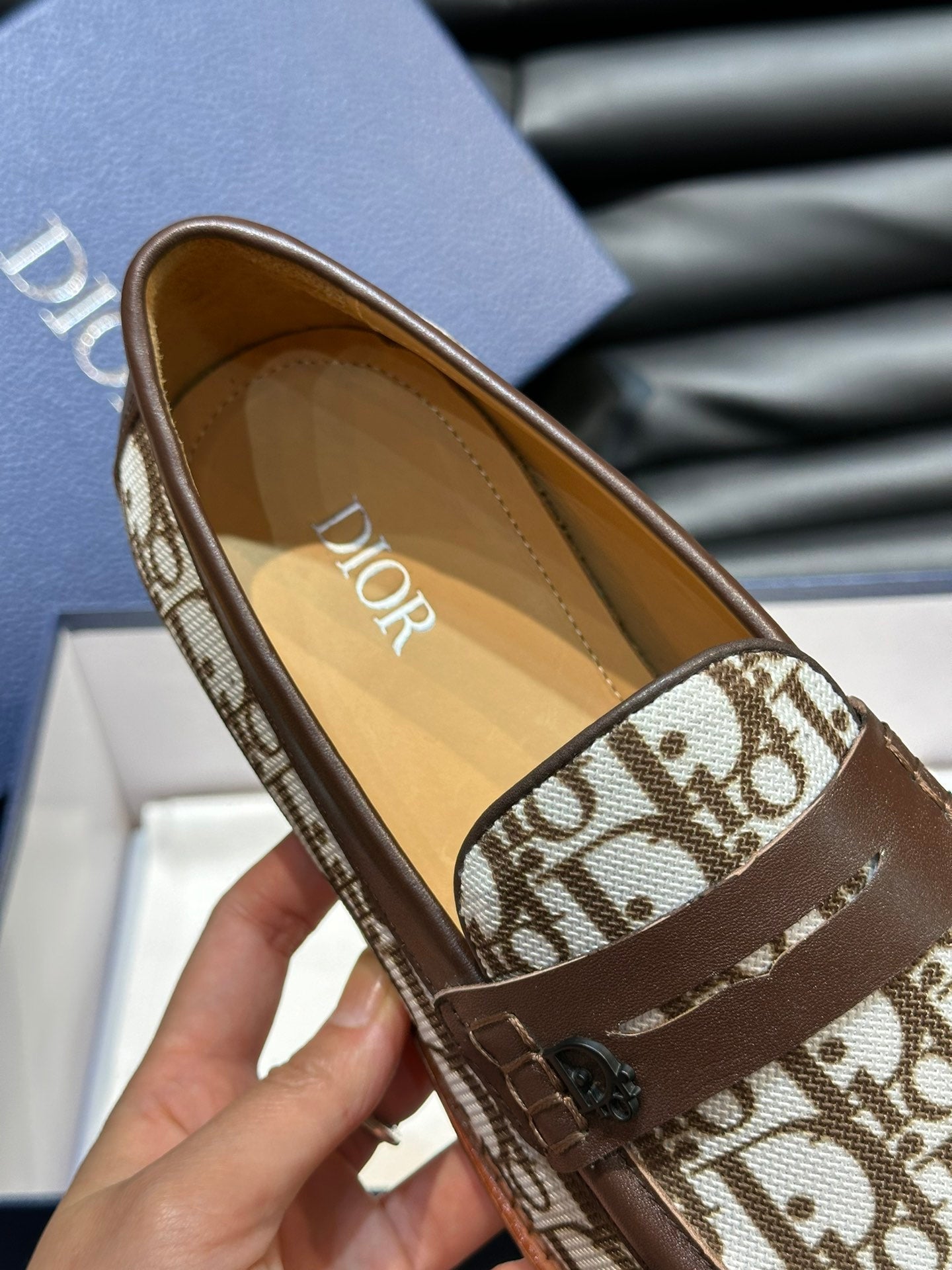 CD GRANVILLE LOAFER BROWN-WHITE MONOGRAM JACQUARD