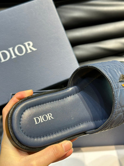CD ALIAS SUMMER SLIPPER NAVY EMBOSSED CALFSKIN