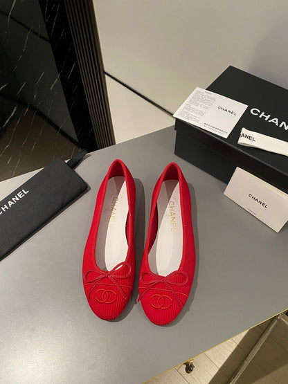 ballet flat red embroidered fabric