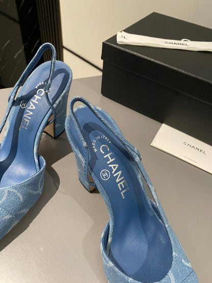 CC Slingback 95mm Light Blue Denim Fabric