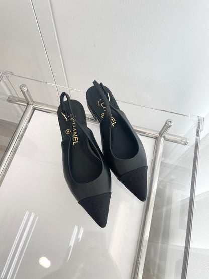 CC Slingback 15mm Black Lambskin And Denim Fabric