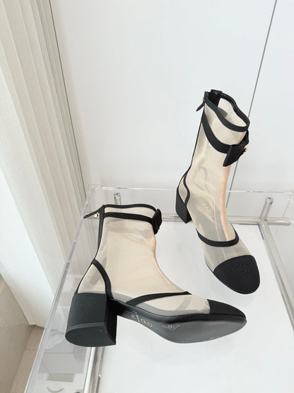 CC 25 Short Boot Beige Black Mesh Fabric 411469