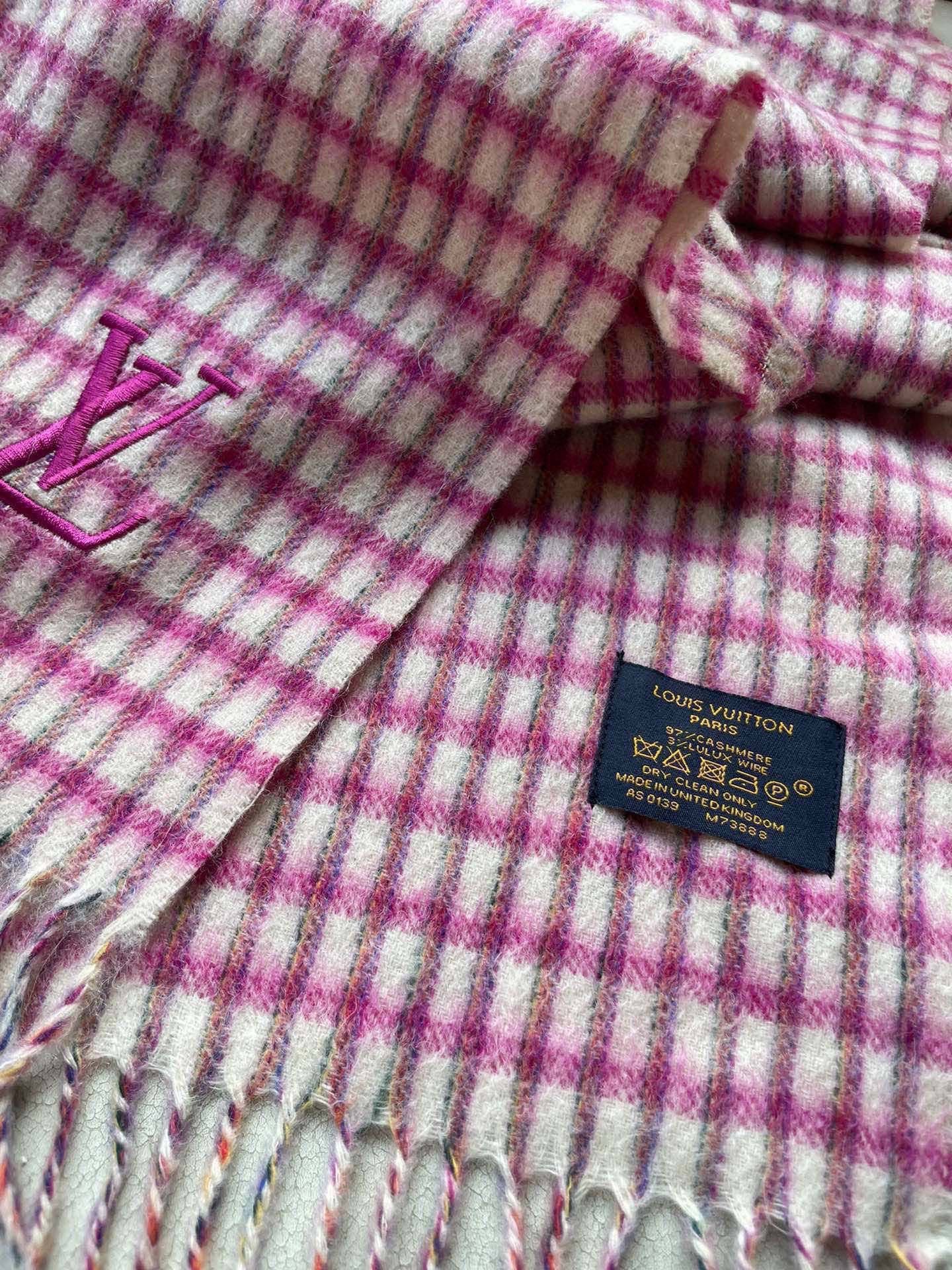 LV Embroidery Scarf 180cm Dark Pink Cashmere 967130