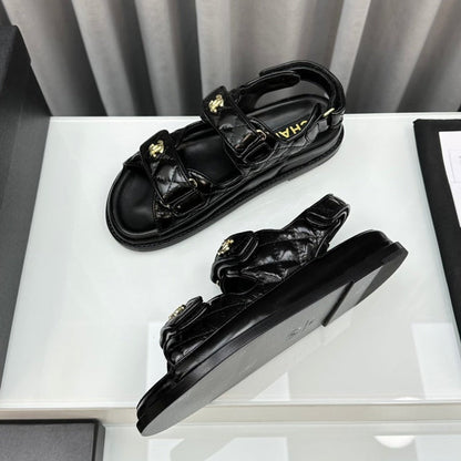 dad sandals black patent lambskin