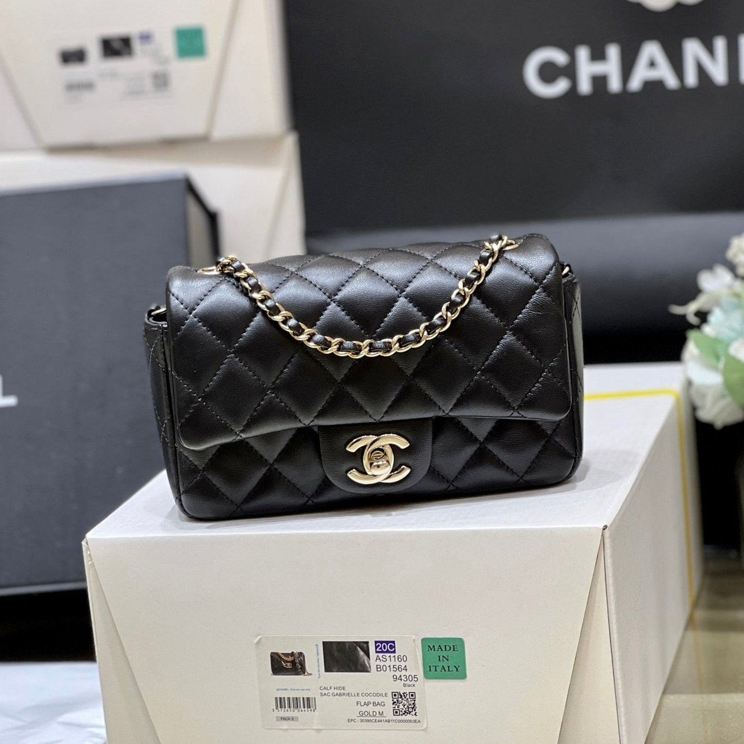 CC 24K Mini Flap Bag 18cm Black Lambskin Light Gold Hardware