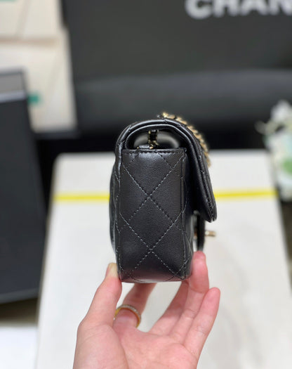 CC 24K Mini Flap Bag 18cm Black Lambskin Light Gold Hardware
