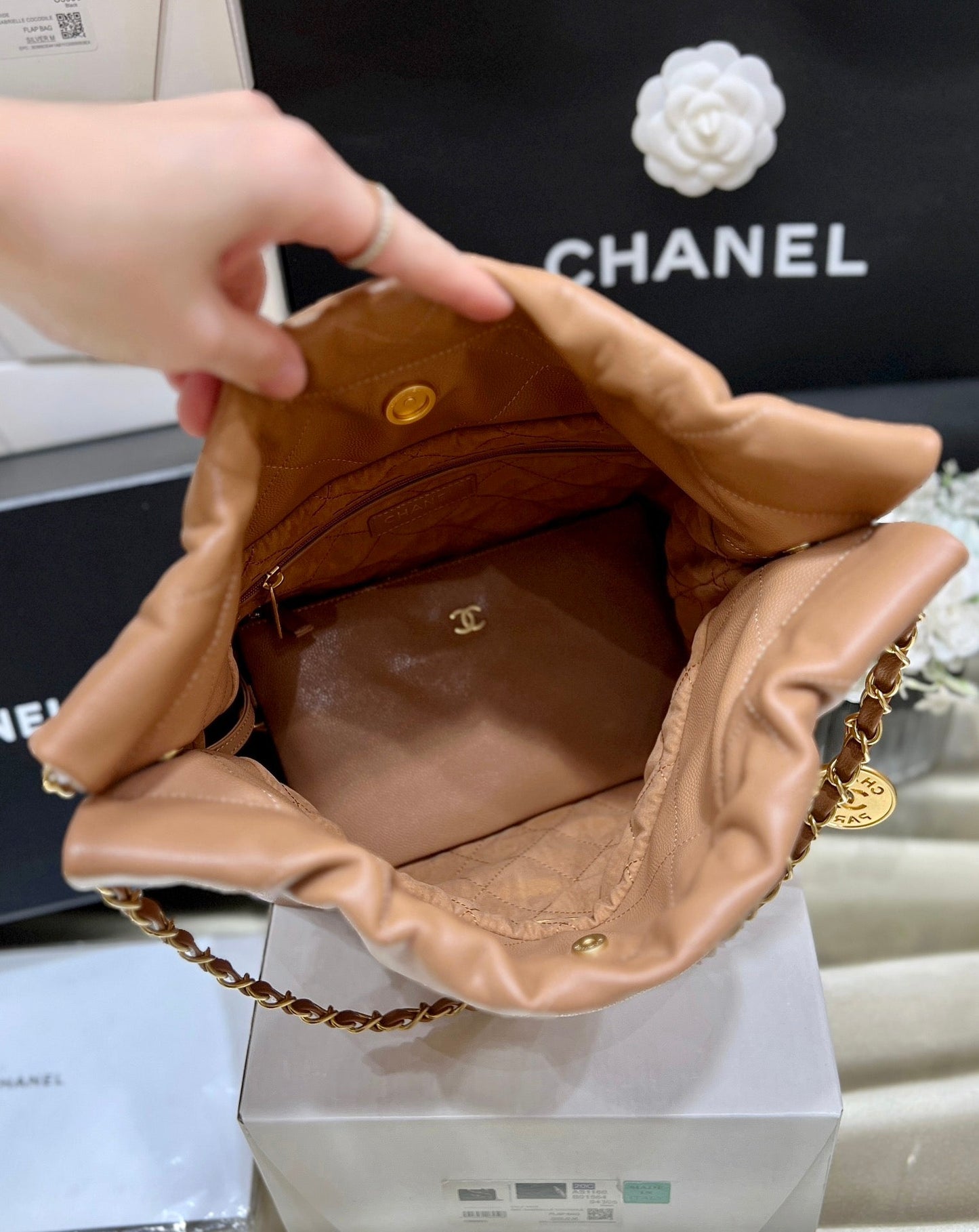 CC 24K Hobo Bag Brown Grained Calfskin