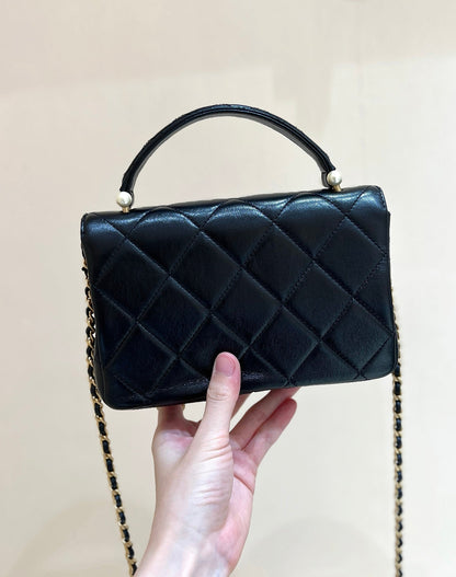 Chanel 2026 Pearl Handle Bag 20cm Black Lambskin 290311