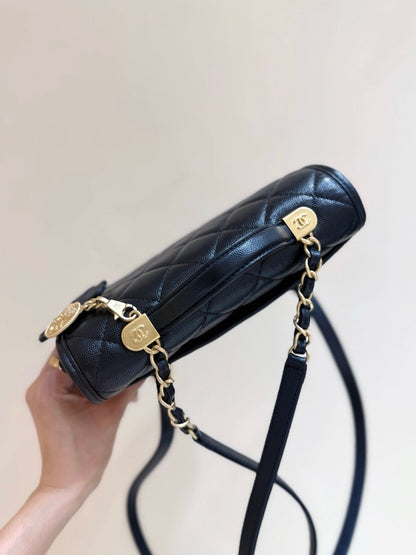 Chanel 2025 Four-Leaf Clover Backpack  Black Gold Caviar Leather 342116