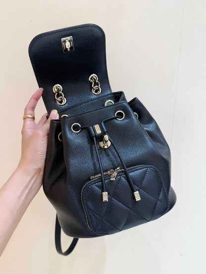 Chanel 2025 Affinity Backpack Black Gold Caviar Leather 343094