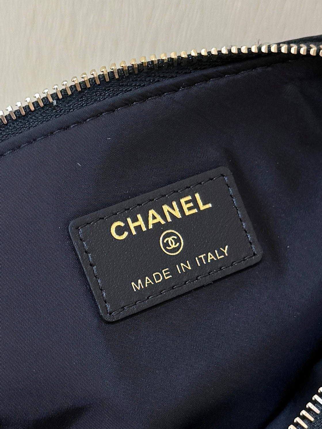 Chanel 2025 Clutch With Chain Black Gold Velvet Leather 346012