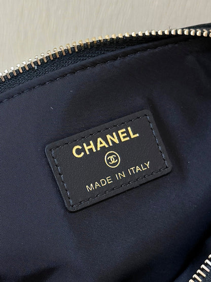 Chanel 2025 Clutch With Chain Black Gold Velvet Leather 346012