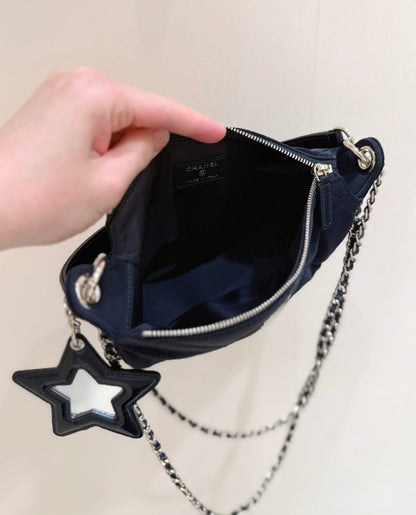 Chanel 2025 Clutch With Chain Black Gold Velvet Leather 346012