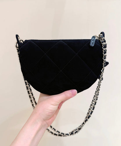 Chanel 2025 Clutch With Chain Black Gold Velvet Leather 346012