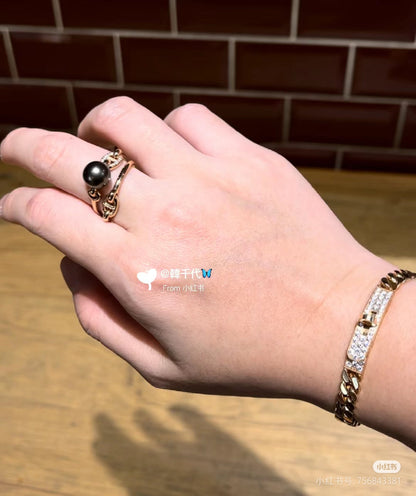 HM Pig Nose Black Pearl Rose Gold Ring