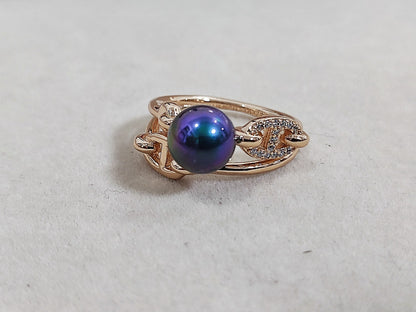 HM Pig Nose Black Pearl Rose Gold Ring