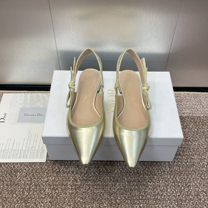 cd slingback flat gold green cakfskin