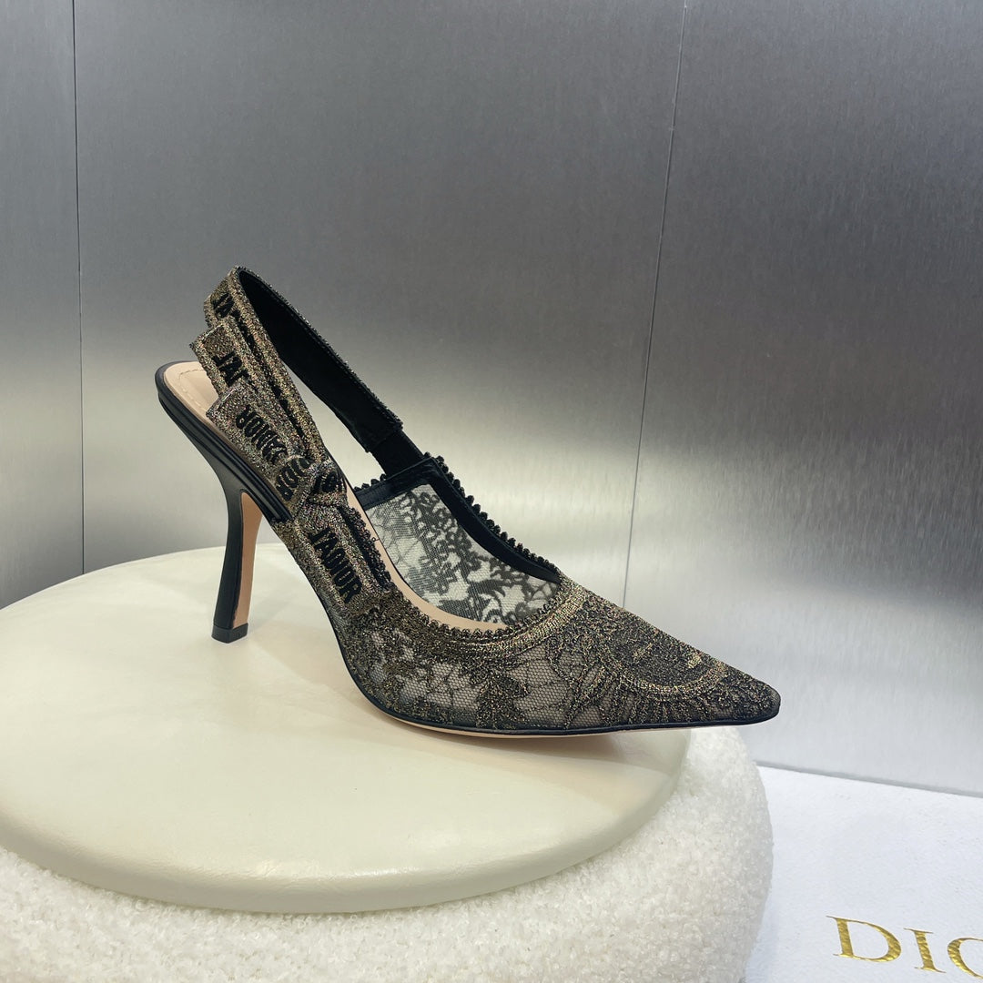 cd slingback pump 95 transparent mesh embroidered black sun motif