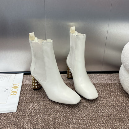 CD Icon Heeled Ankle Boot White Lambskin