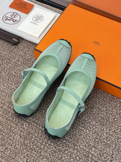 HM 25C Kichu Ballet Flat Mint Green Fabric with Calfskin 208282