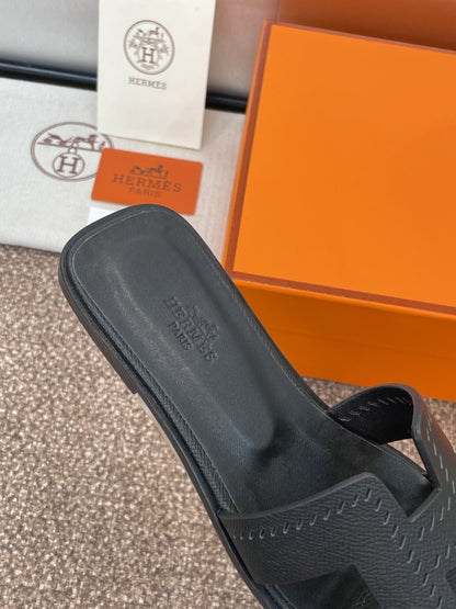 HM 25 Oran Sandal Black Perforate Epsom Leather