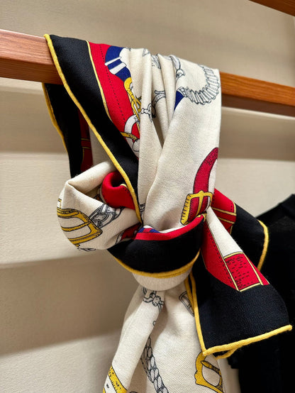Chevaux Dechaines Shawl 135 CM IN Red Colorful Cashmere Silk 373683