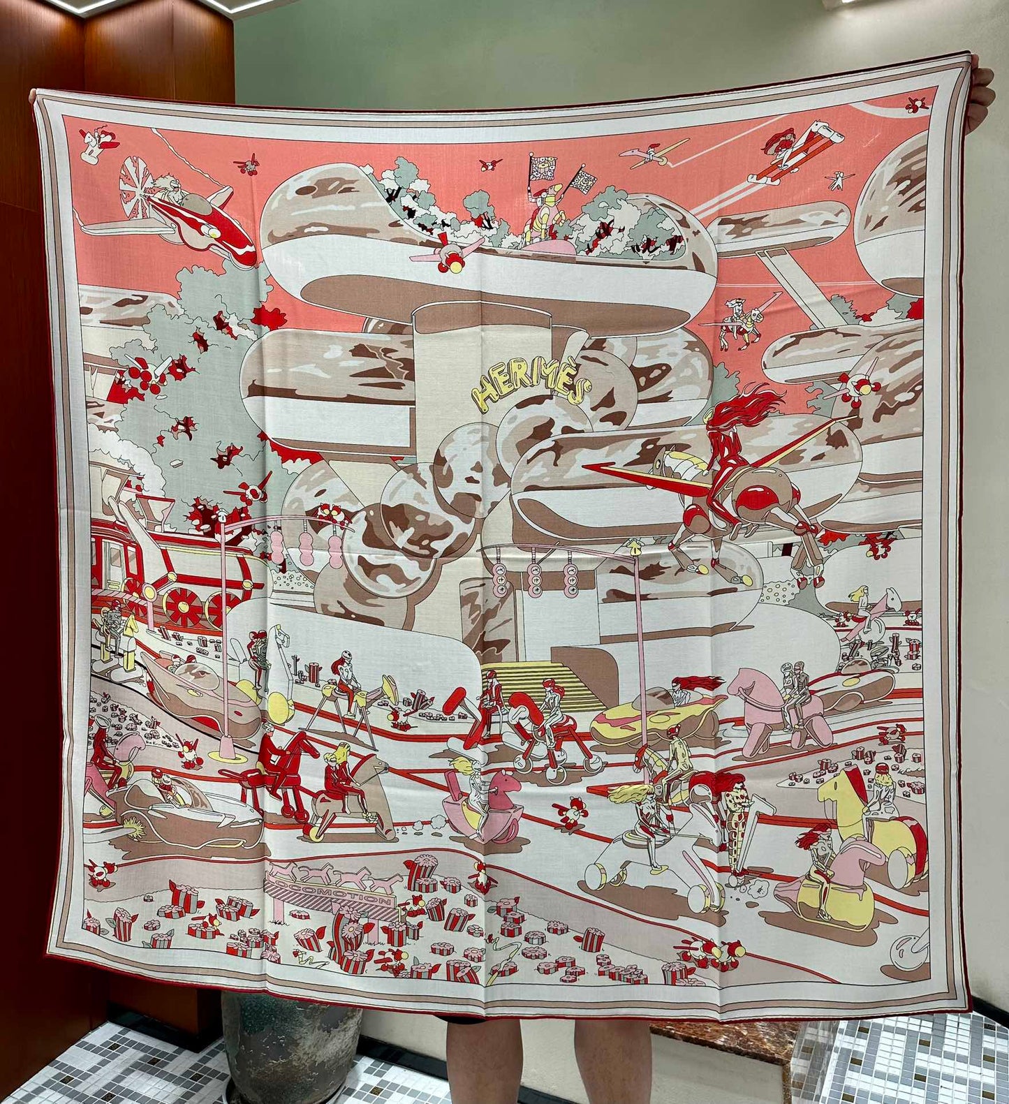 Locomotion Shawl 140 CM In Red Colorful Cashmere And Silk 384145