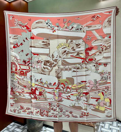 Locomotion Shawl 140 CM In Red Colorful Cashmere And Silk 384145