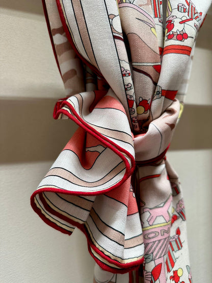 Locomotion Shawl 140 CM In Red Colorful Cashmere And Silk 384145