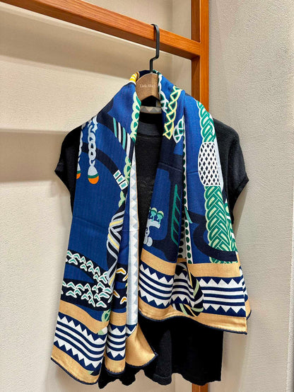 Square Scarf 140 CM Green Mix Blue Colorful Silk