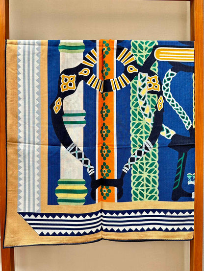 Fantaisie d'Etriers Scarf  140 CM Green Mix Blue Colorful Silk
