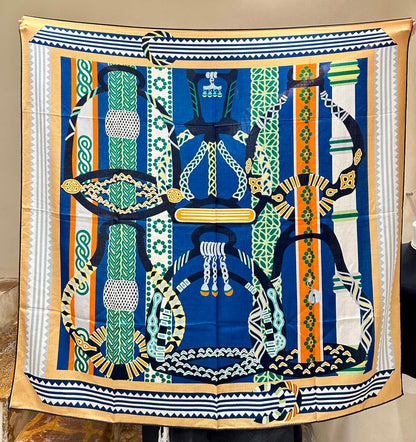 Square Scarf 140 CM Green Mix Blue Colorful Silk