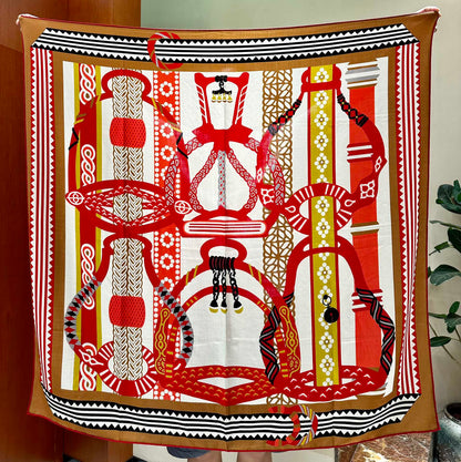 Square Scarf 140 CM Red Colorful Silk